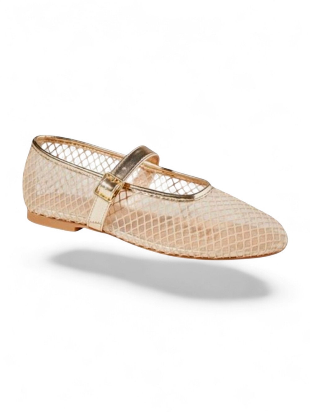 Gold Mesh Mary Jane Flats - Women's Elegant Slip-On